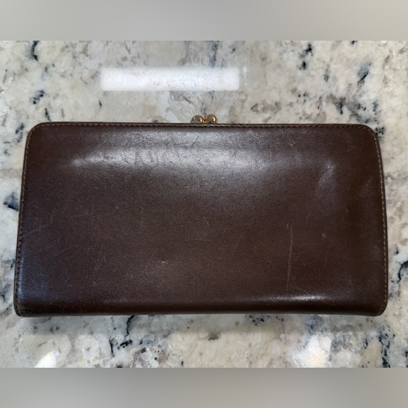 Vivienne Westwood EUC Brown Leather Long Wallet w/Kiss Lock and Gold Logo - Picture 2 of 7